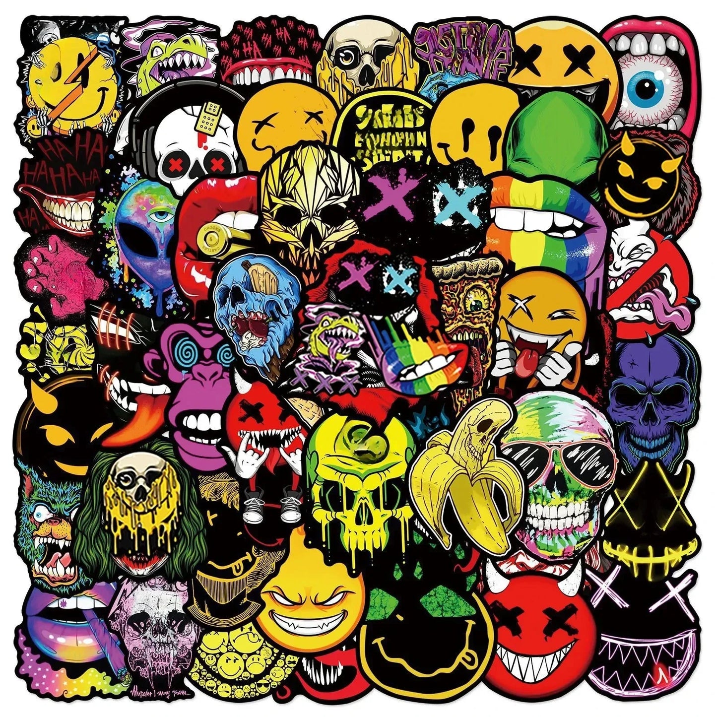 Lot de 50 autocollants graffitis d'horreur