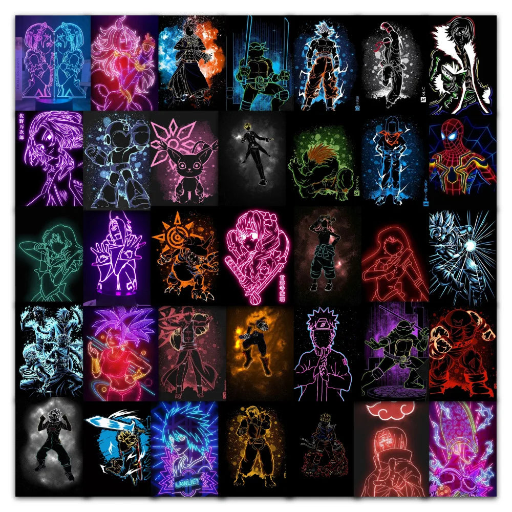 Lot de 50 autocollants néons motif graffiti
